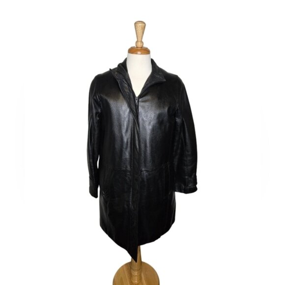 Danier Leather Jacket Zip off Lining Size M 34 Length Dark Academia Jacket Coat - Picture 1 of 10